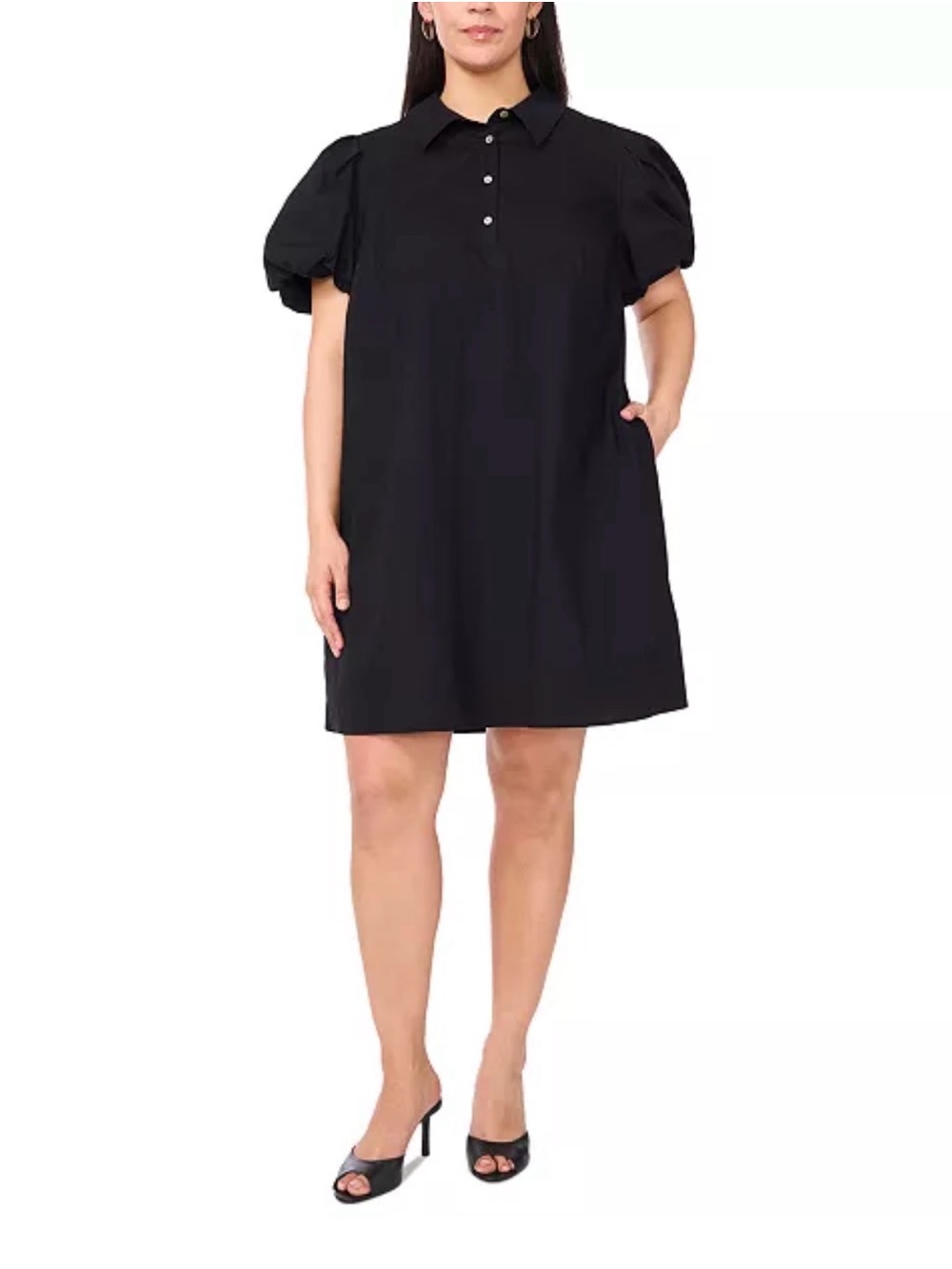 MSK Black Puff-Sleeve Polo Mini Dress